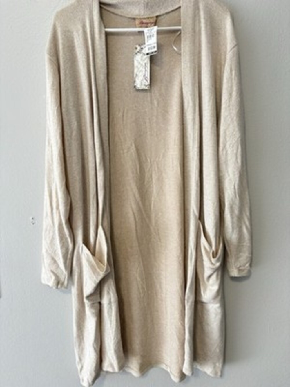 Blearyjays Beige Knit Open Cardigan Sweater with Pockets Long Sleeve Size 10